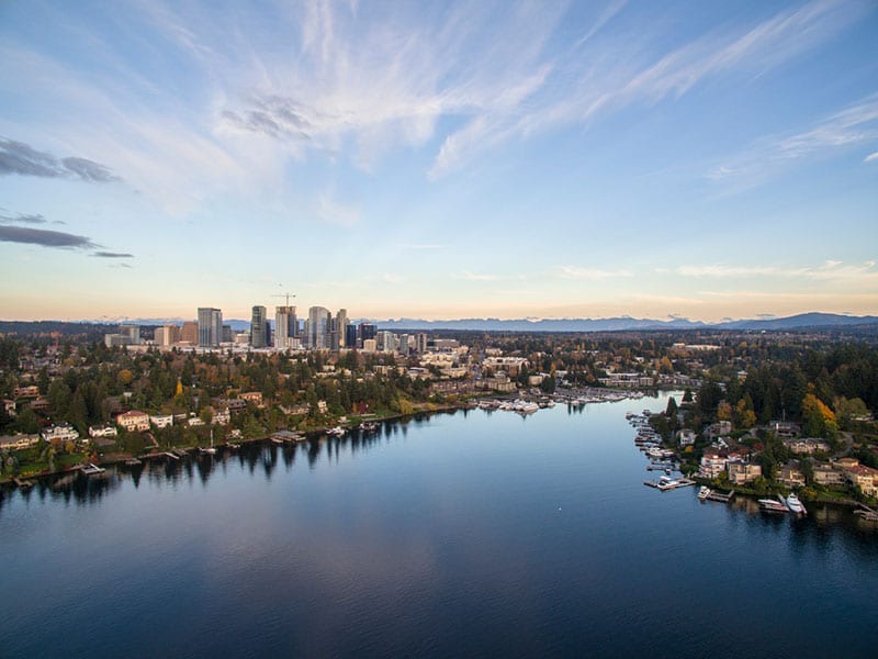 Bellevue, Washington city skyline from water