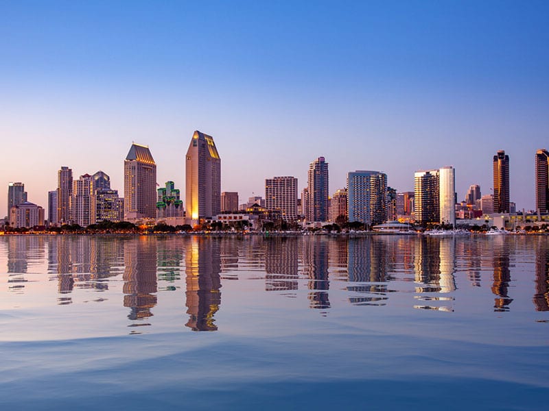 San Diego city skyline from ocean view
